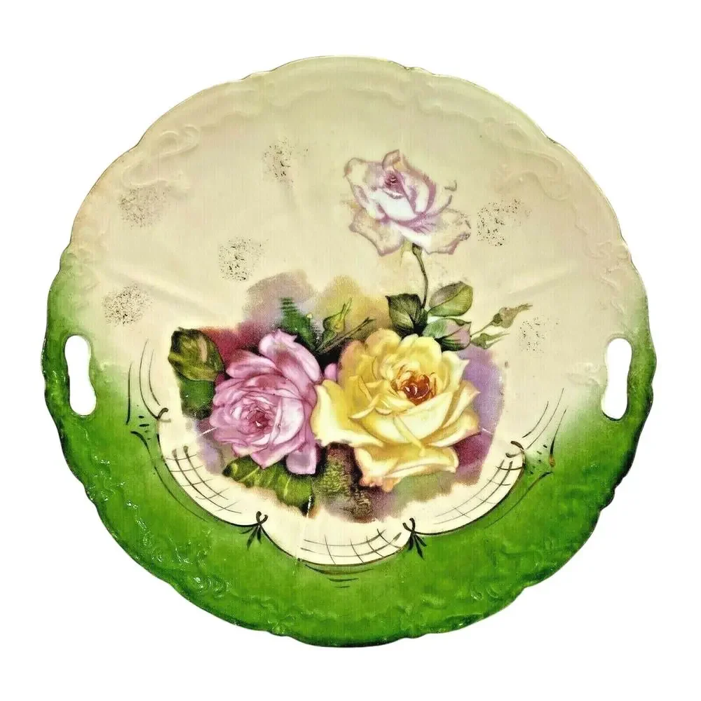 German Decorative Arts Cabinet Display Cake Plate Porcelain Ceramic Floral FLAW